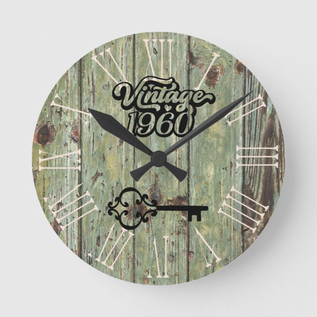 Relógio Redondo 1960 Madeira antiga em folha (Frente)