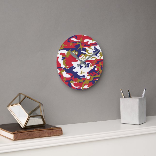 Relógio Redondo 4th of July, Independence day, Camouflage Gold (Escritório)