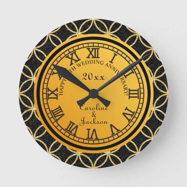 Relógio Redondo 50º aniversário Dourado de casamento (Frente)