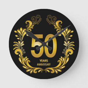 Relógio Redondo 50 Anos Dourado Glitter Aniversário