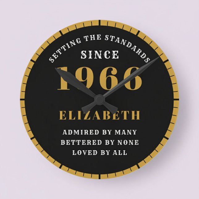 Relógio Redondo 60th Birthday Born 1966 Black Gold (Born 1966 standards birthday clock. Pastel background.)