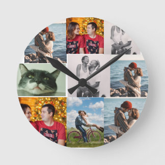 Relógio Redondo 9 Photo Custom Personalized Collage