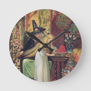 Relógio Redondo A bruxa idosa que penteia o cabelo de Gerda com um