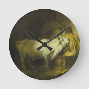 Relógio Redondo A Bull branca no estável (óleo em canvas)