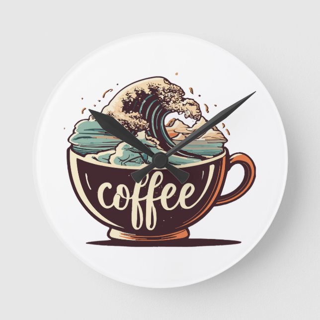Relógio Redondo A Grande Onda De Café (Frente)