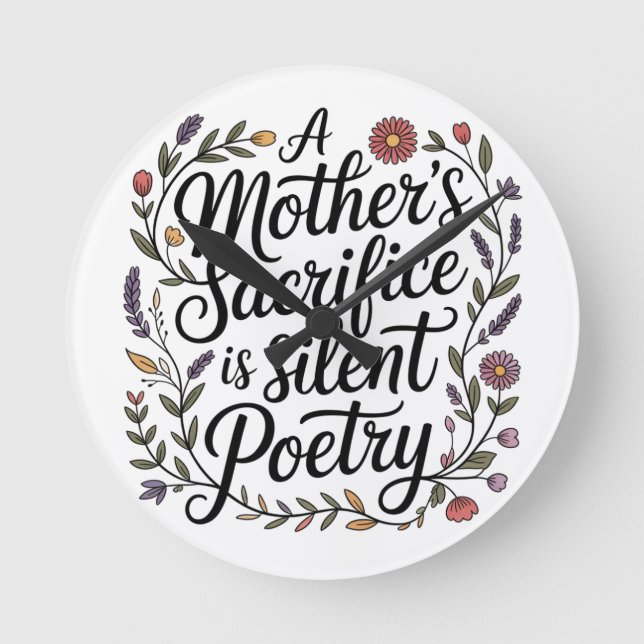 Relógio Redondo A Mother's Sacrifice Is Silent Poetry (Frente)