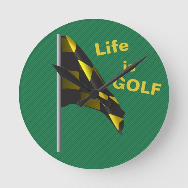Relógio Redondo A vida é Golf Flag Green Yellow Clock (Frente)
