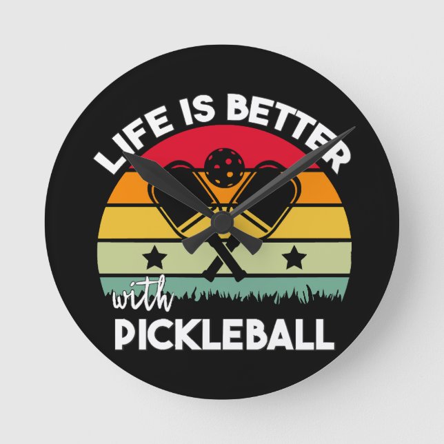 Relógio Redondo A vida é melhor com Pickleball (Frente)