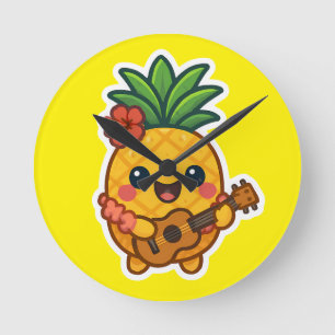 Relógio Redondo Abacaxi Kawaii sorridente - Tropical
