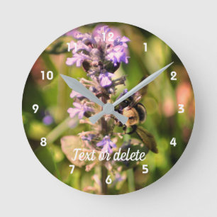 Relógio Redondo Abeja Melífera Em Flor Roxa Personalizada