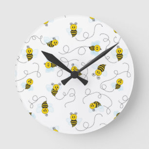 Relógio Redondo Abeja Melífera Voadora Amarela Preta