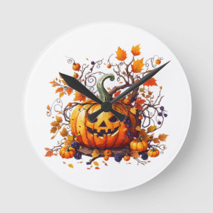 Relógio Redondo abóbora engraçada de outono do Halloween