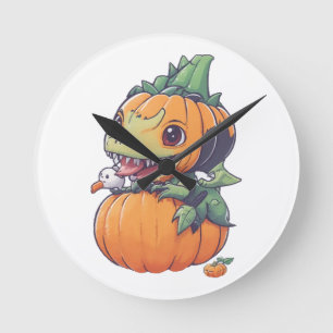 Relógio Redondo abóbora louca tentando comer assustador
