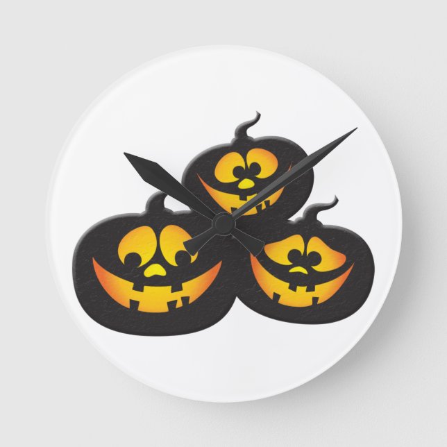 Relógio Redondo Abóboras de Halloween com Expressões Engraçadas (Frente)