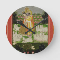 Abraço de Radha e de Krishna em um landscap