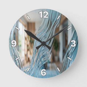 Relógio Redondo Abstract Blue Glass Art Modern Home Decor