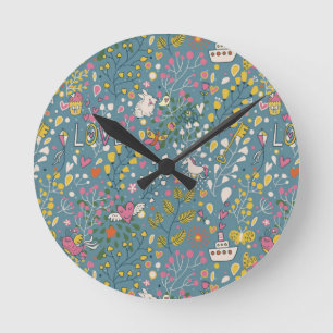 Relógio Redondo Abstract romantic pattern with cartoon