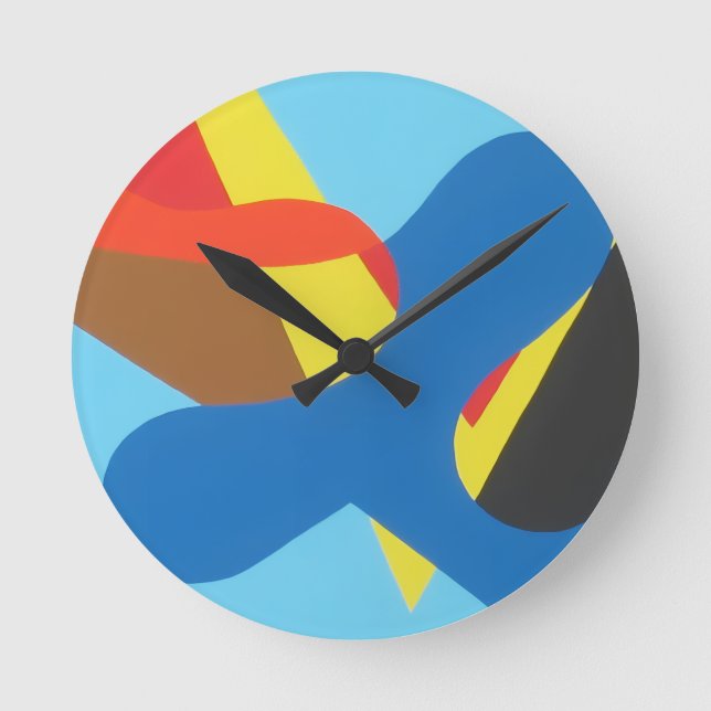 Relógio Redondo Abstract Shapes on Blue Round Clock (Frente)