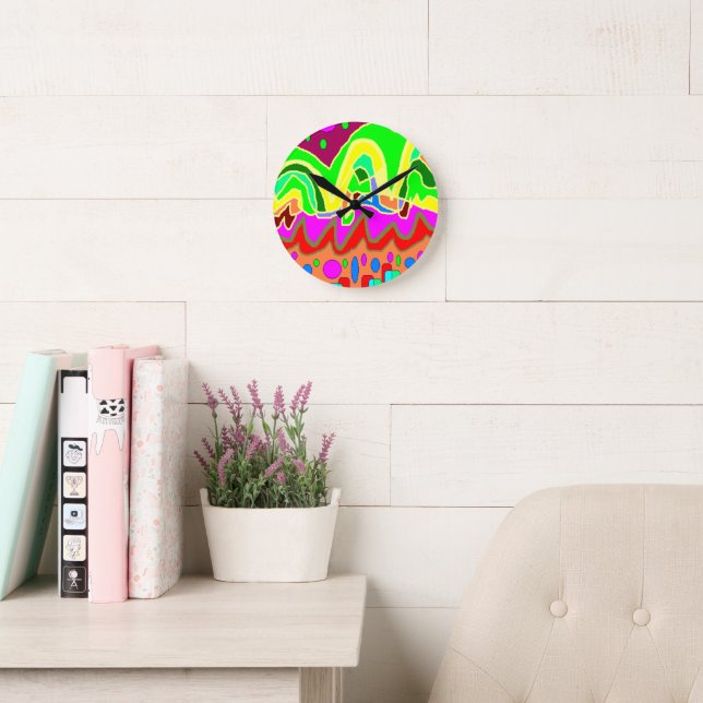 RELÓGIO REDONDO ABSTRATO ABORIGINAL TYPE ART (Sala de leitura)