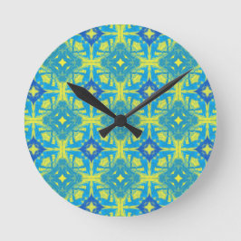 Relógio Redondo Abstrato azul e amarelo