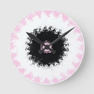 Relógio Redondo Abstrato de giz preto, branco e rosa