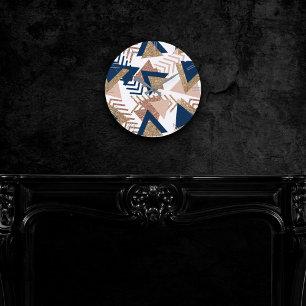 Relógio Redondo abstrato de tendências dos 80   Padrão Dourado de 