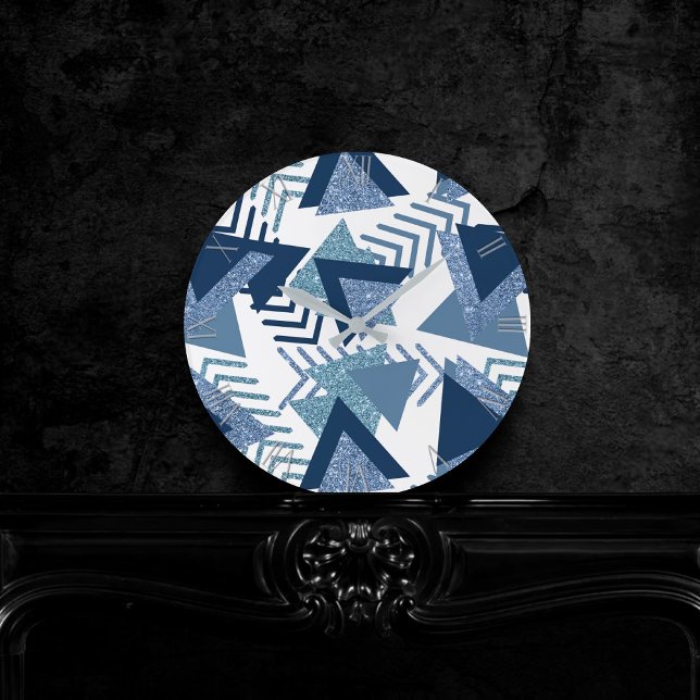 Relógio Redondo Abstrato do luxo dos anos 90 | Padrão azul Marinho (Criador carregado)