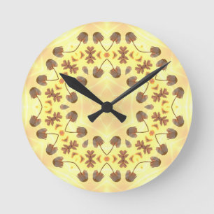 Relógio Redondo Abstrato Floral Amarelo