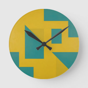Relógio Redondo Abstrato Geométrico Amarelo Teal Ousado