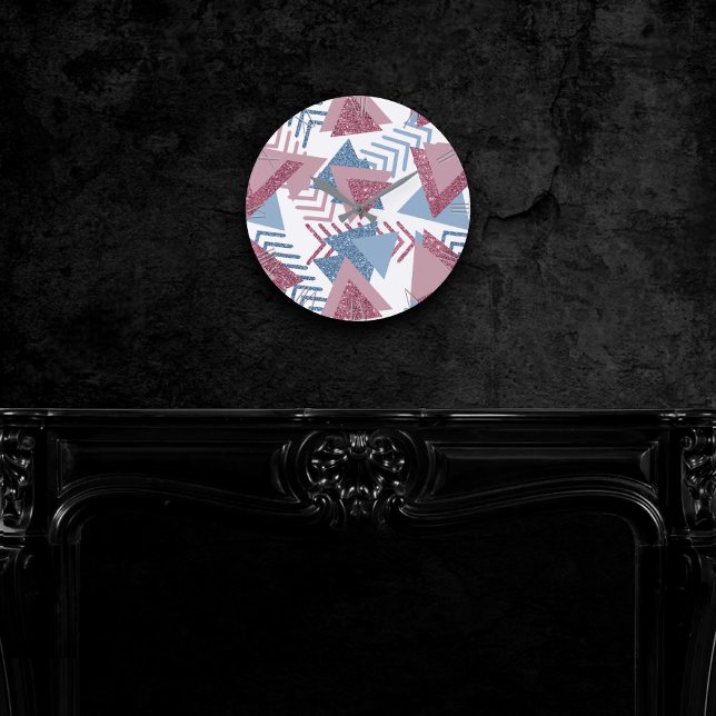 Relógio Redondo abstrato lunar 80s | Rosa Máscara Dusty e Azul (Criador carregado)