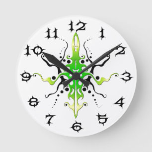 Relógio Redondo Abstrato Máscara Tribal Tattoo Design - verde