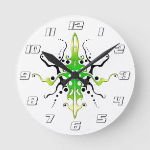 Relógio Redondo Abstrato Máscara Tribal Tattoo Design - verde
