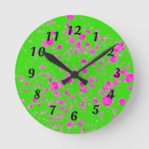 Relógio Redondo Abstrato Neon Green e Purple Retro Wall Clock