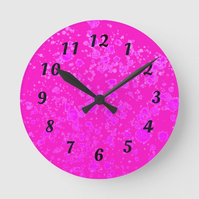 Relógio Redondo Abstrato Neon Purple e Black Retro Wall Clock (Frente)