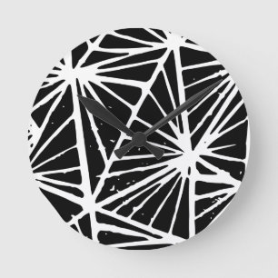 Relógio Redondo Abstrato preto e branco triângulos Lino Cortado
