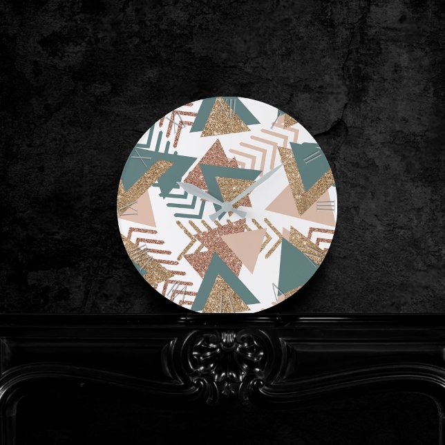 Relógio Redondo abstrato retroativo 80s | Paleta verde e Dourada d (Criador carregado)