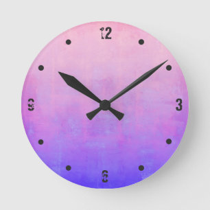 Relógio Redondo Abstrato Roxo-Rosa Azul-Moderno-Russo-Rosa