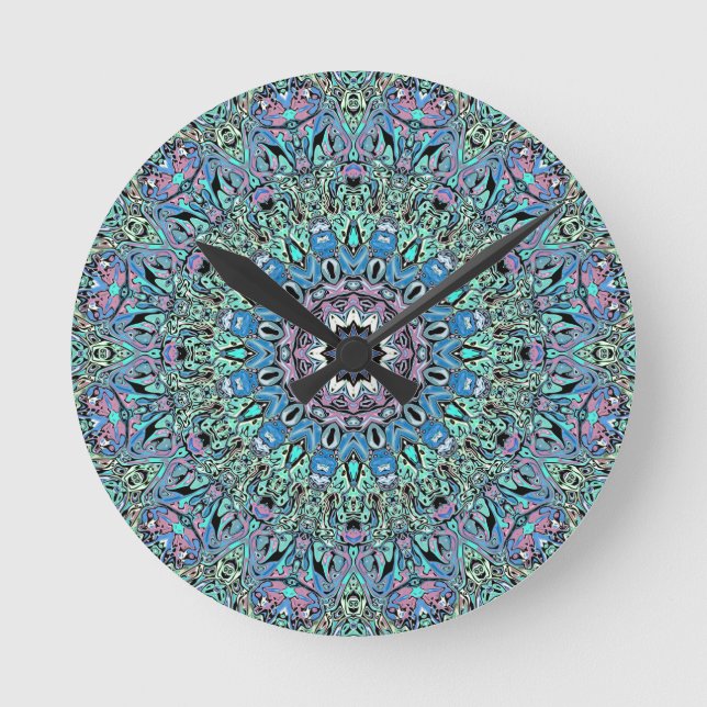 Relógio Redondo Abstrato Turquoise Mandala (Frente)