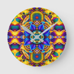 Relógio Redondo Acento Azul Sol Mandala