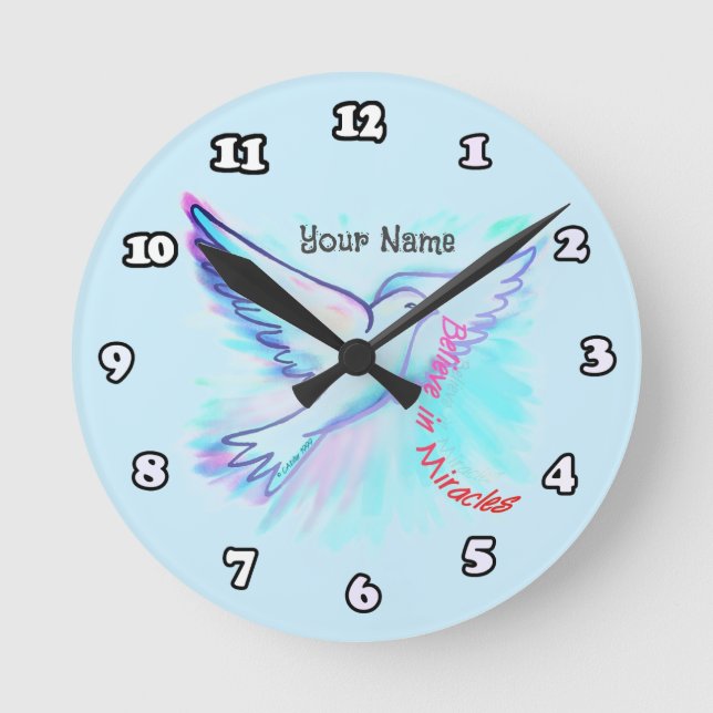 Relógio Redondo Acredite em Milagres Dove Christian (Frente)