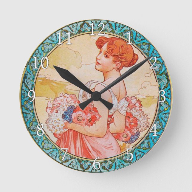Relógio Redondo Acrylic Wall Clock Art Nouveau Alphonse Mucha 27 (Frente)