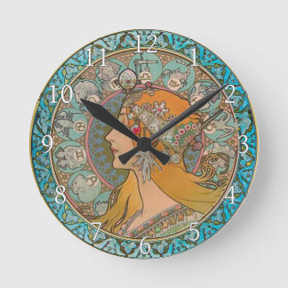 Relógio Redondo Acrylic Wall Clock Art Nouveau Alphonse Mucha Desi