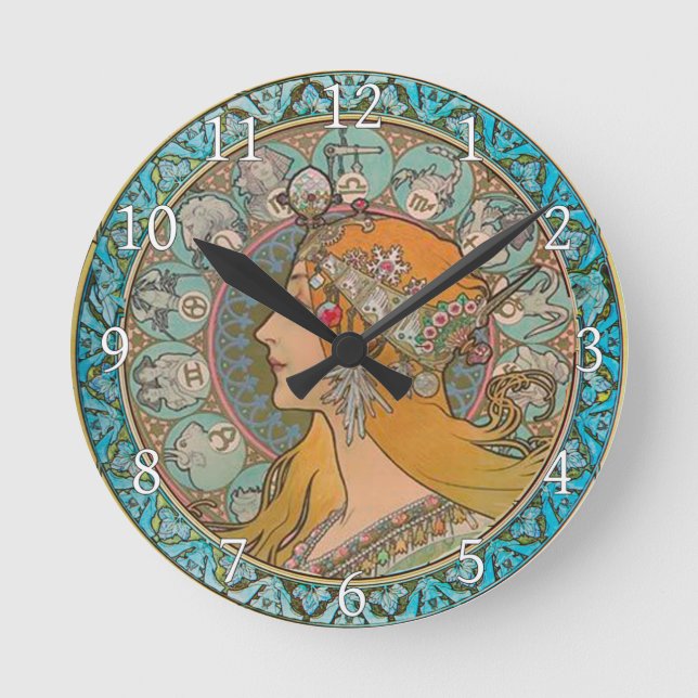 Relógio Redondo Acrylic Wall Clock Art Nouveau Alphonse Mucha Desi (Frente)