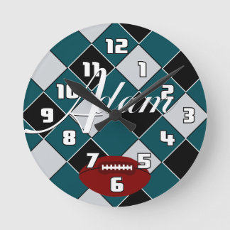 Relógio Redondo Adam Football Green Black Silver Checkup Clock