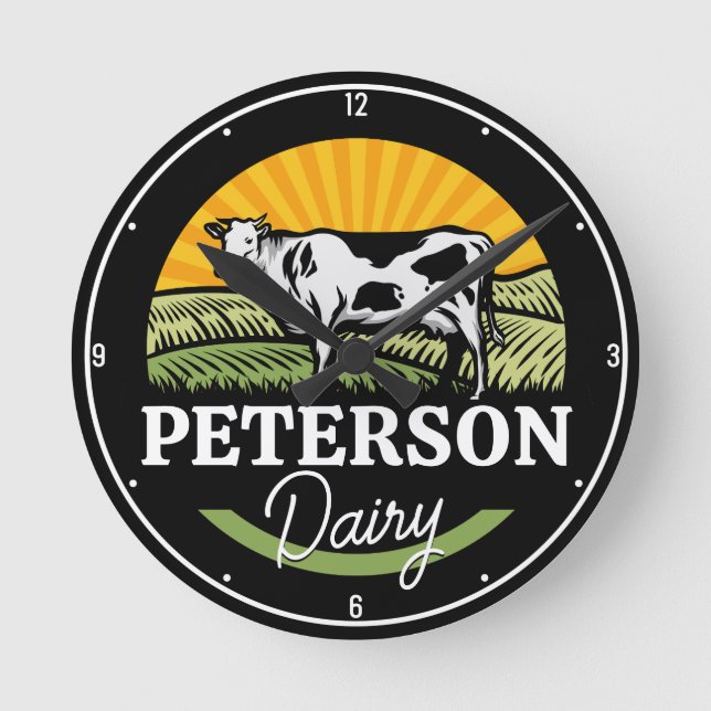 Relógio Redondo ADIÇÃO DENOMINAÇÃO Vaca de Holstein de Fazenda Lát (Frente)