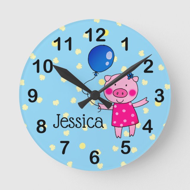 Relógio Redondo adicione nome - garota porquinha (Frente)