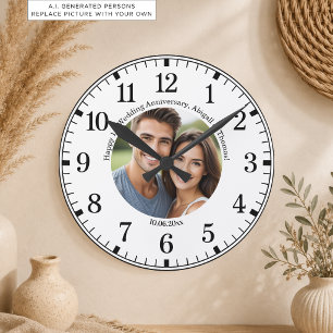 Relógio Redondo Adicione sua própria foto de casal 1º aniversário 