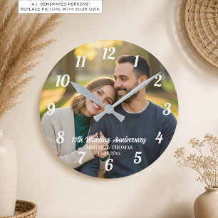 Relógio Redondo Adicione Sua Própria Foto de Casal 15º Aniversário