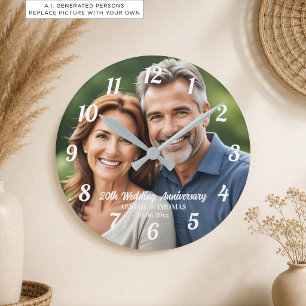 Relógio Redondo Adicione sua própria foto de casal 20º aniversário