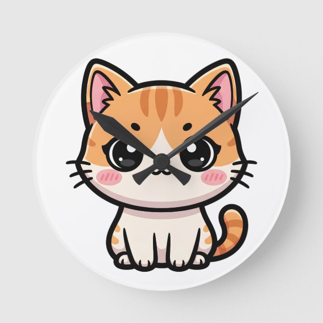 Relógio Redondo Adorable Kawaii Ginger Cat Illustration (Frente)